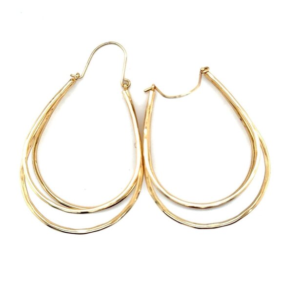 Large Golden Triple Hoops Earrings - Picture 1 of 4